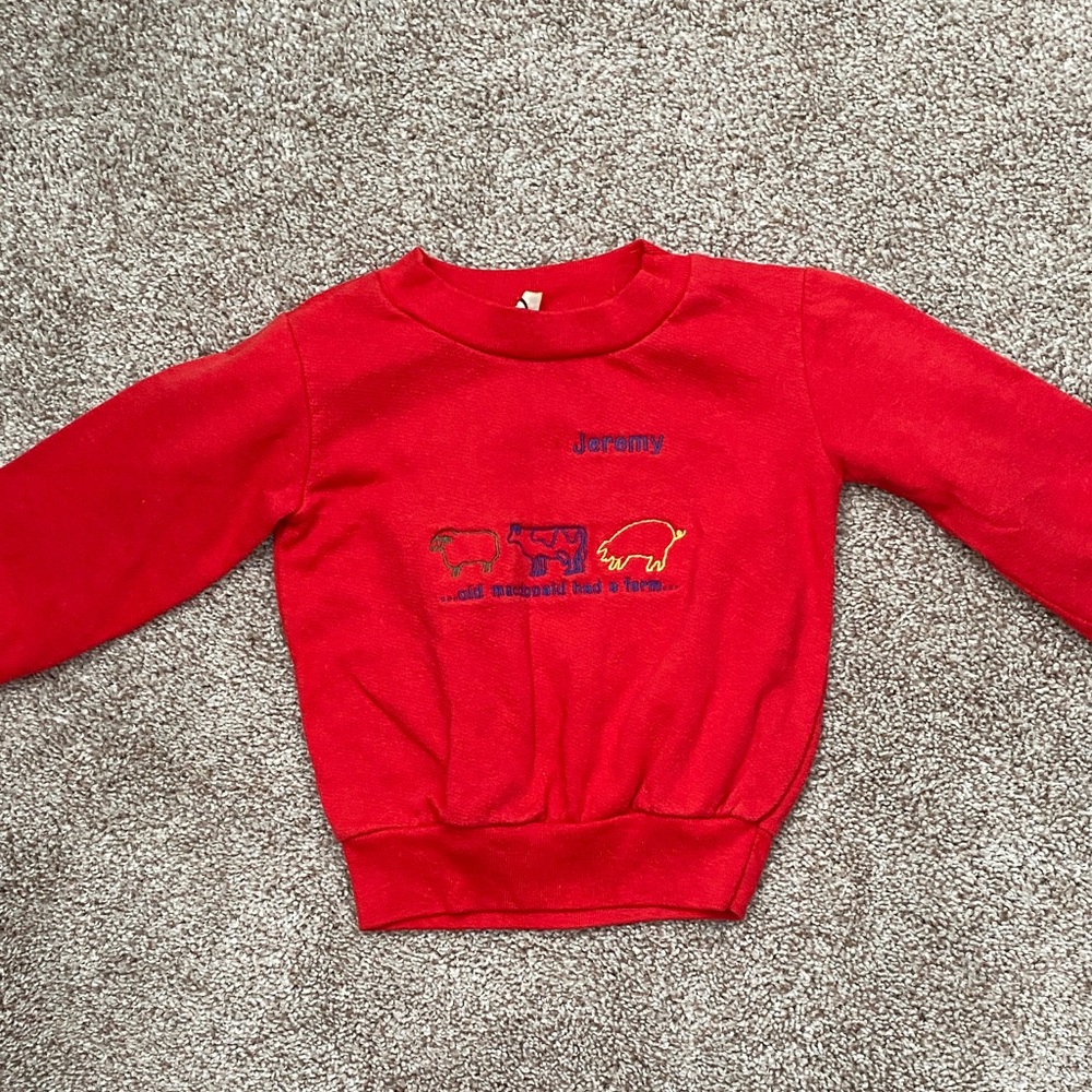 Rabbit Skins Vibrant Red Kids Sweatshirt - Jeremy monogrammed on the front.